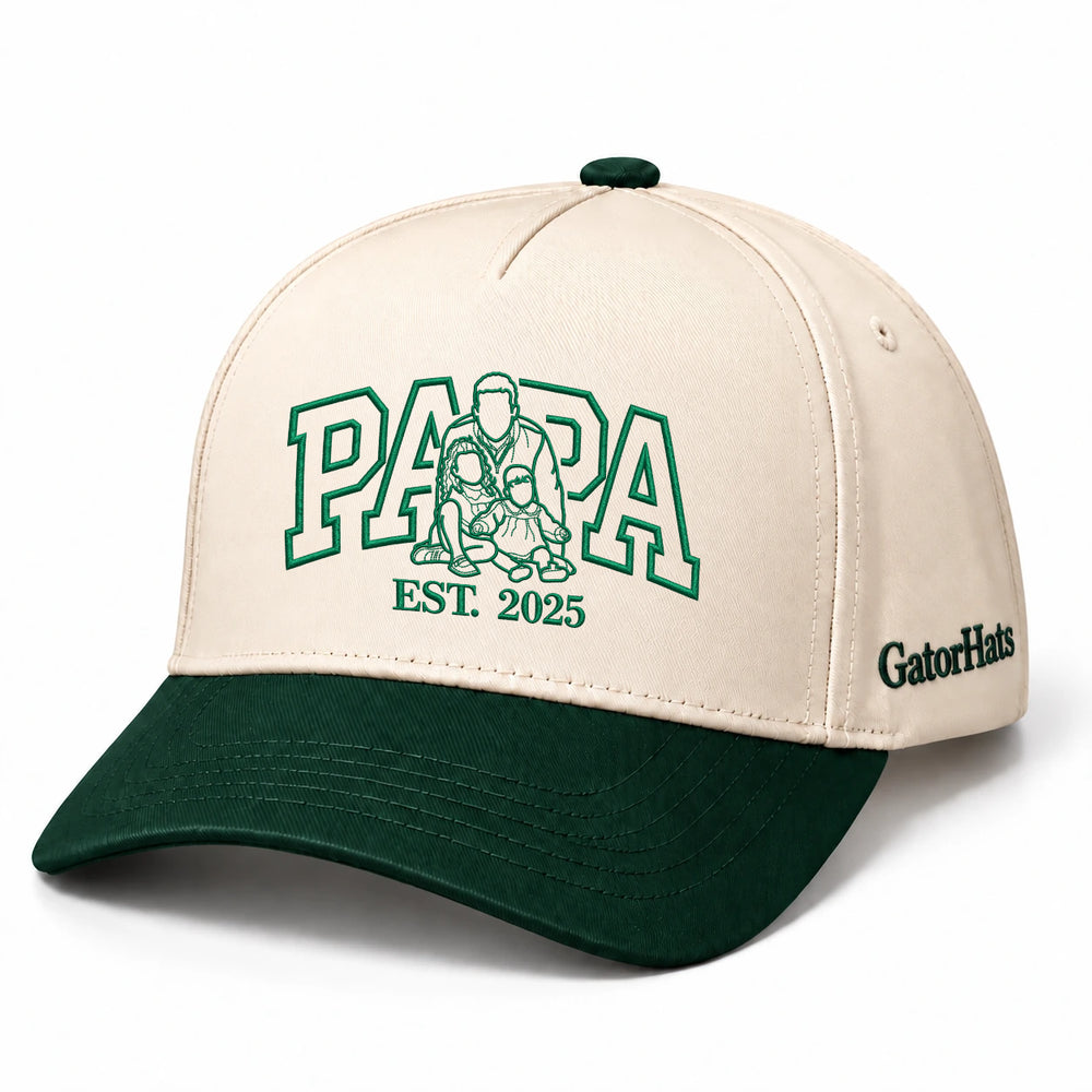 Custom Papa Hat, Outline Portrait Embroidered Snapback