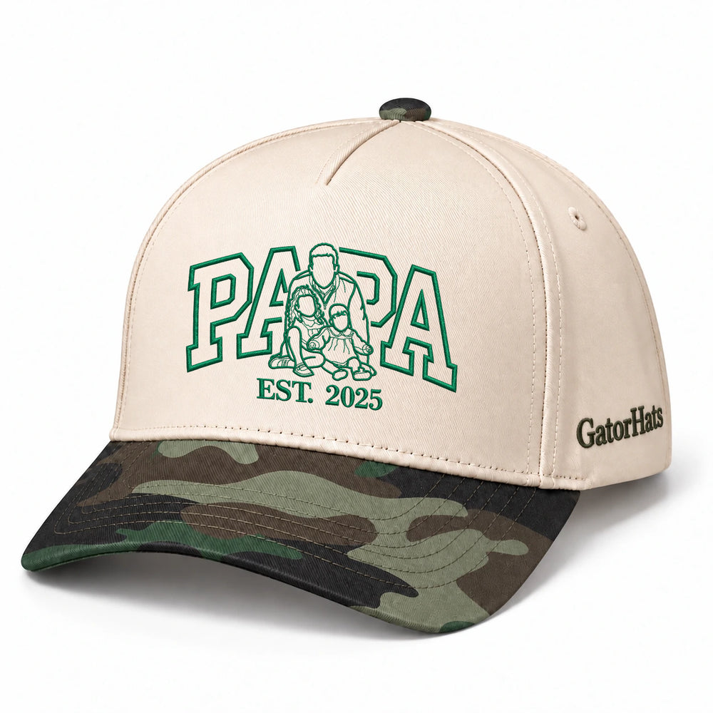Custom Papa Hat, Outline Portrait Embroidered Snapback