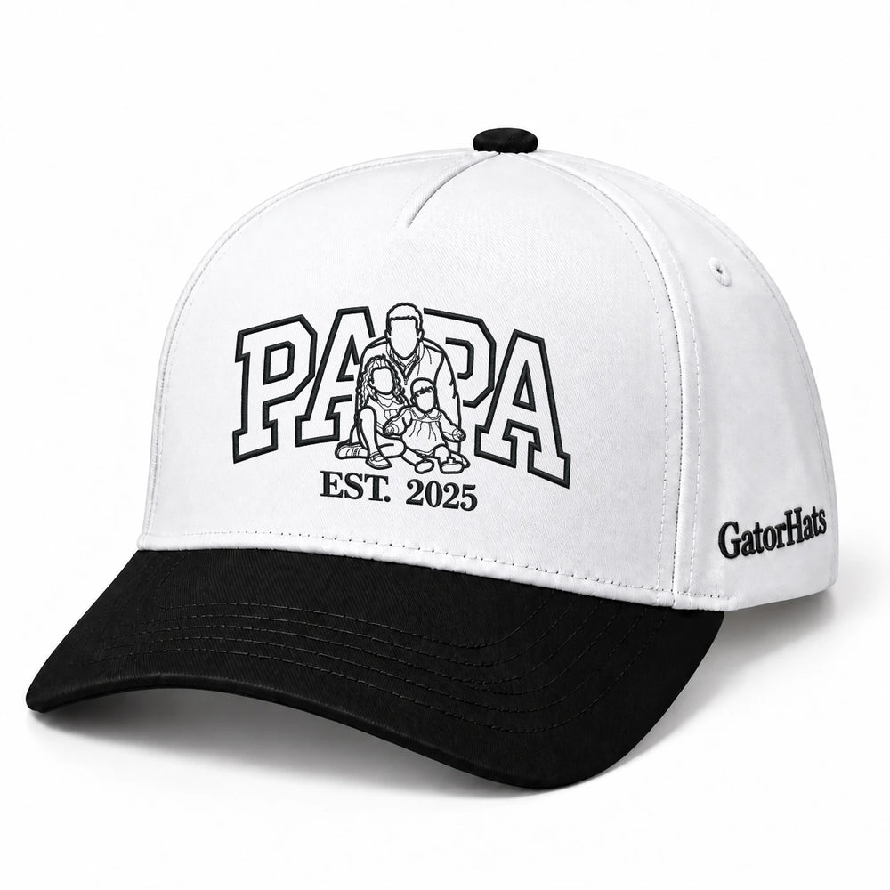 Custom Papa Hat, Outline Portrait Embroidered Snapback