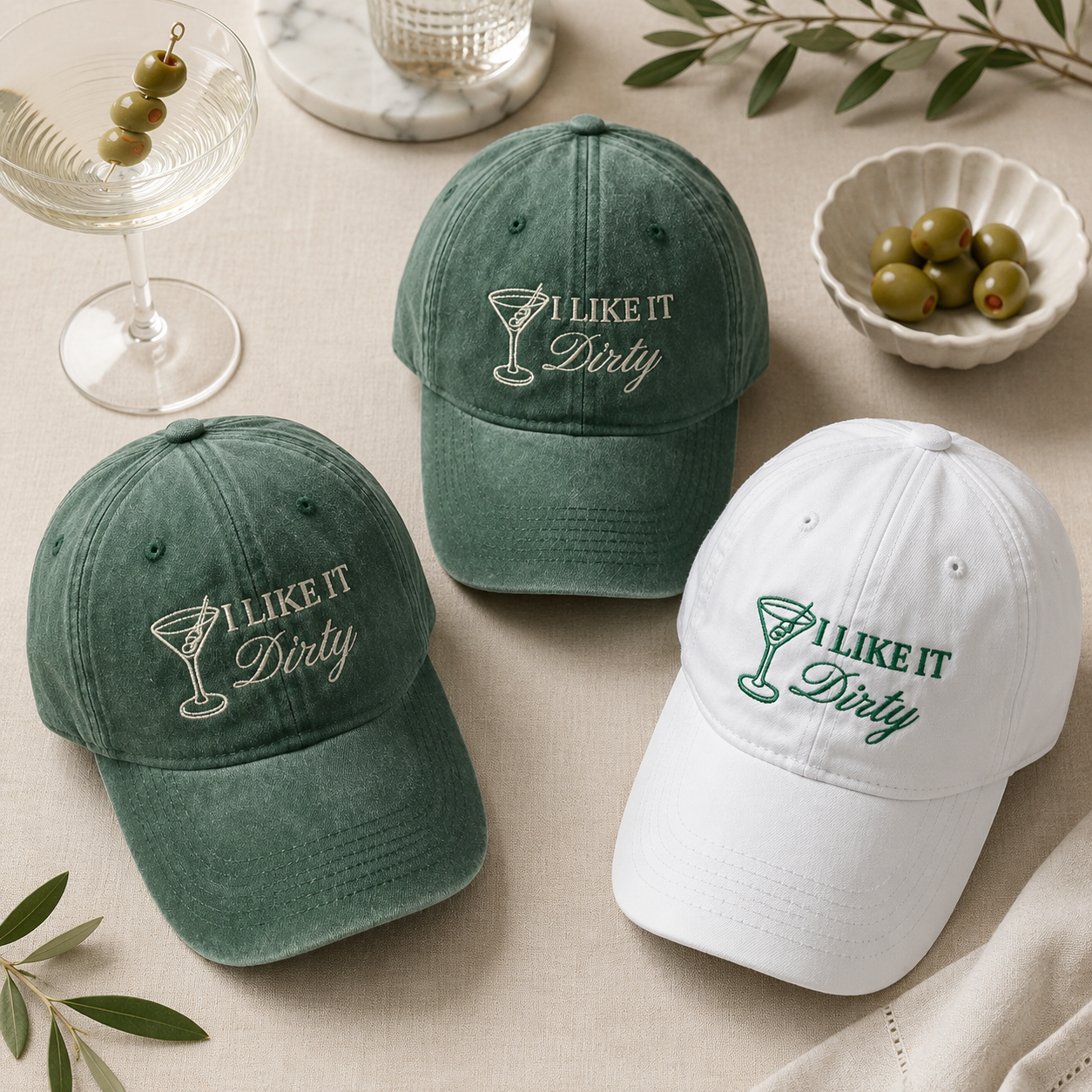 Custom Dirty Martini Embroidered Hat for Cocktail Lovers