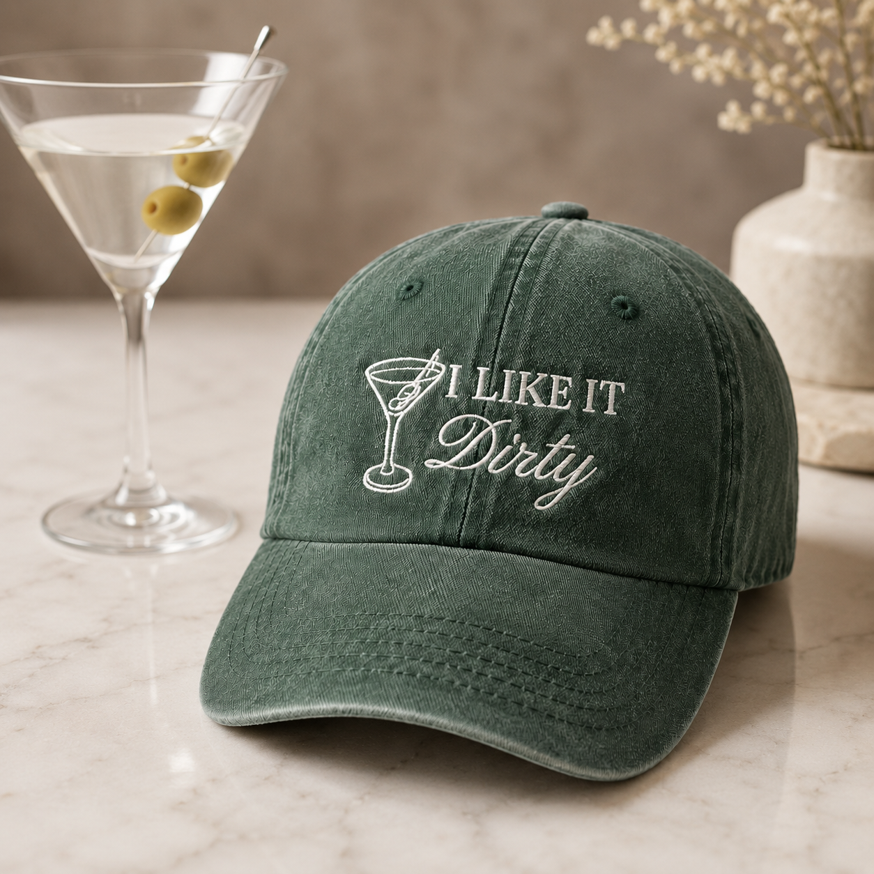 Custom Dirty Martini Embroidered Hat for Cocktail Lovers