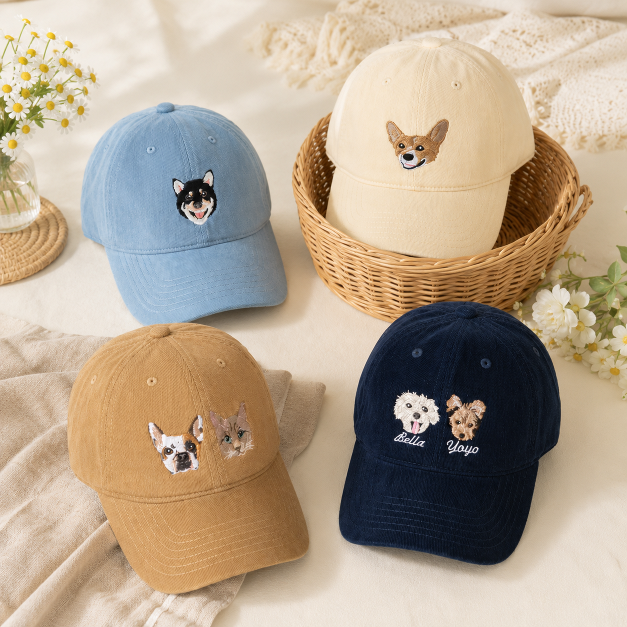 Custom Dog Portrait Embroidered Baseball Hat for Pet Lovers
