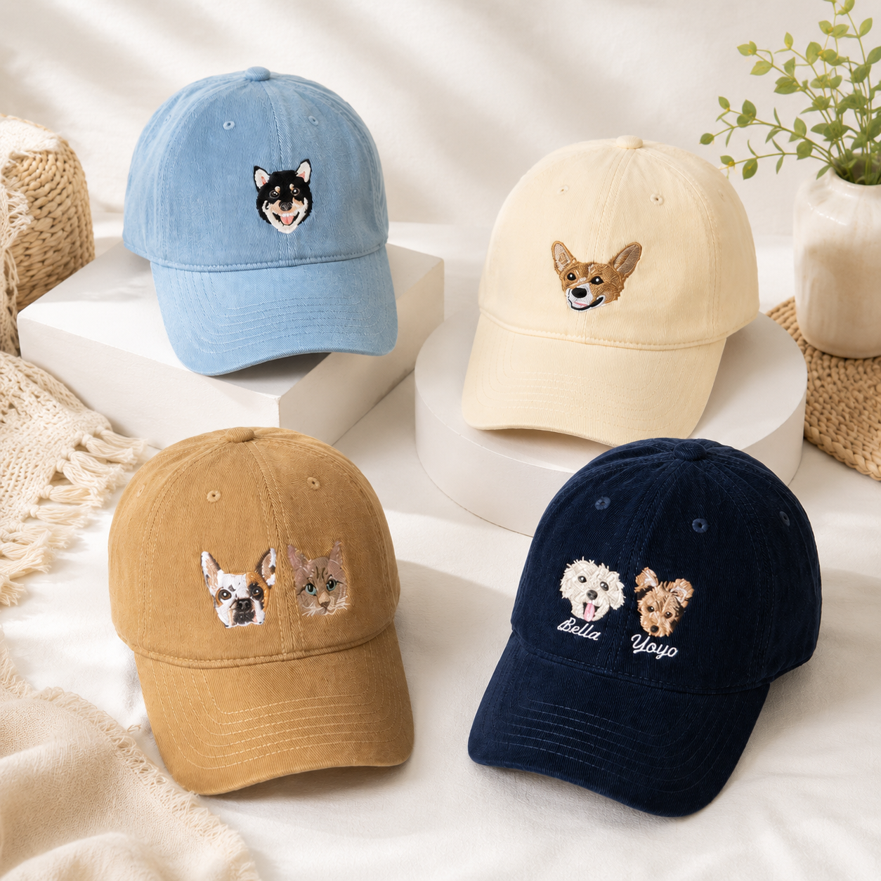 Custom Embroidered Dog Hat With Personalized Pet Portrait