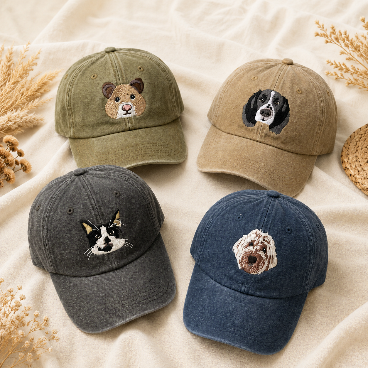 Custom Embroidered Dog Hat With Personalized Pet Portrait