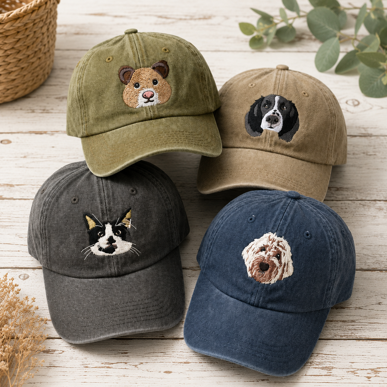 Custom Embroidered Pet Photo Hat With Personalized Pet Portrait