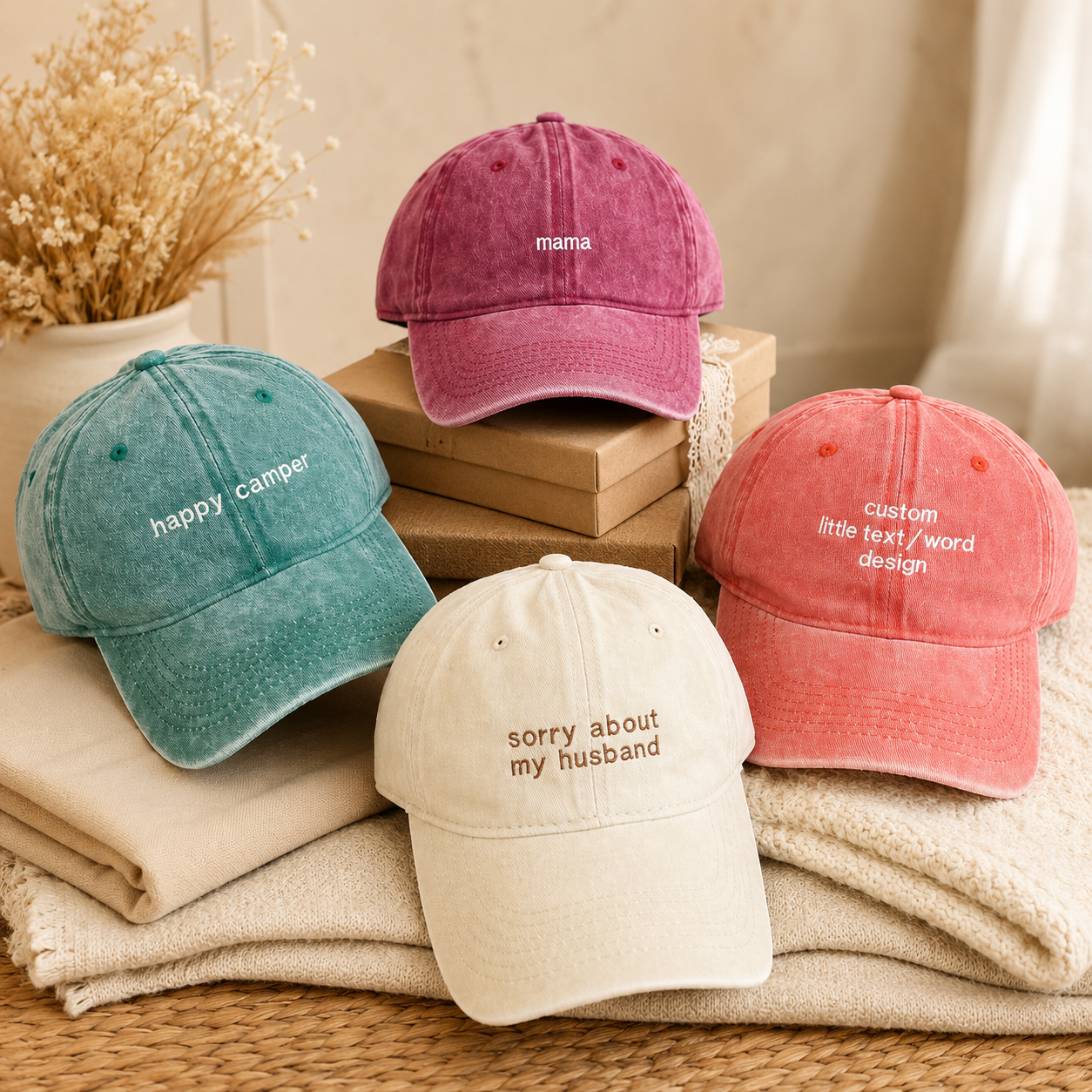 Custom Side Embroidered Cap With Personalized Name or Text