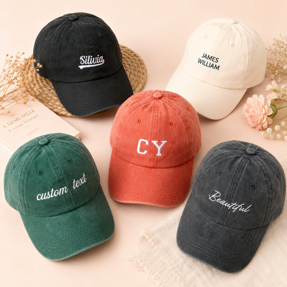 Custom Side Embroidery Baseball Hat With Personalized Text
