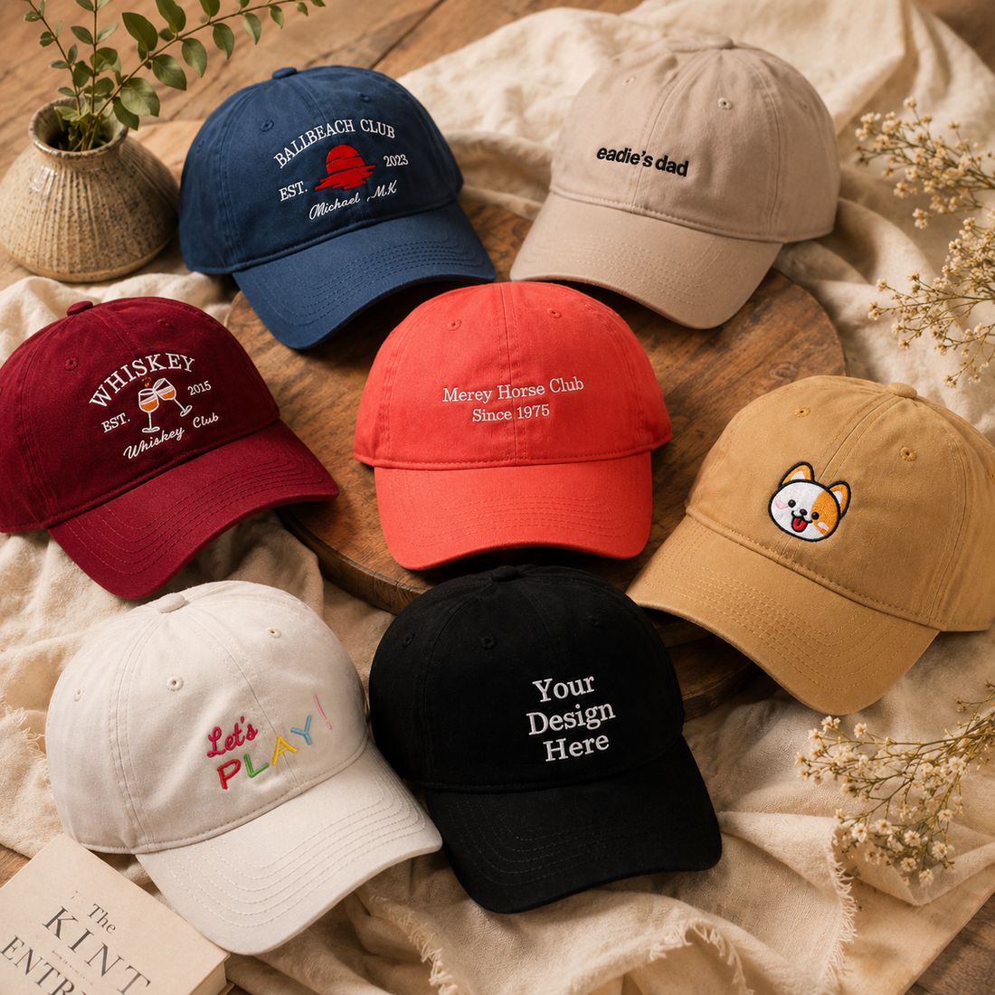 Custom Text Embroidered Dad Hat With Personalized Logo or Name