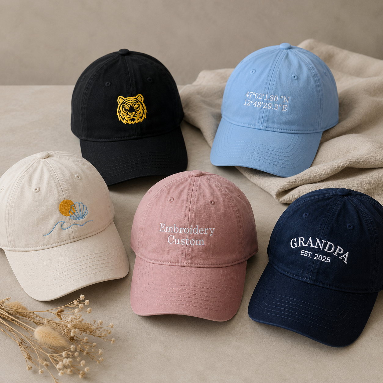 Custom Text Embroidered Dad Hat With Personalized Logo or Name