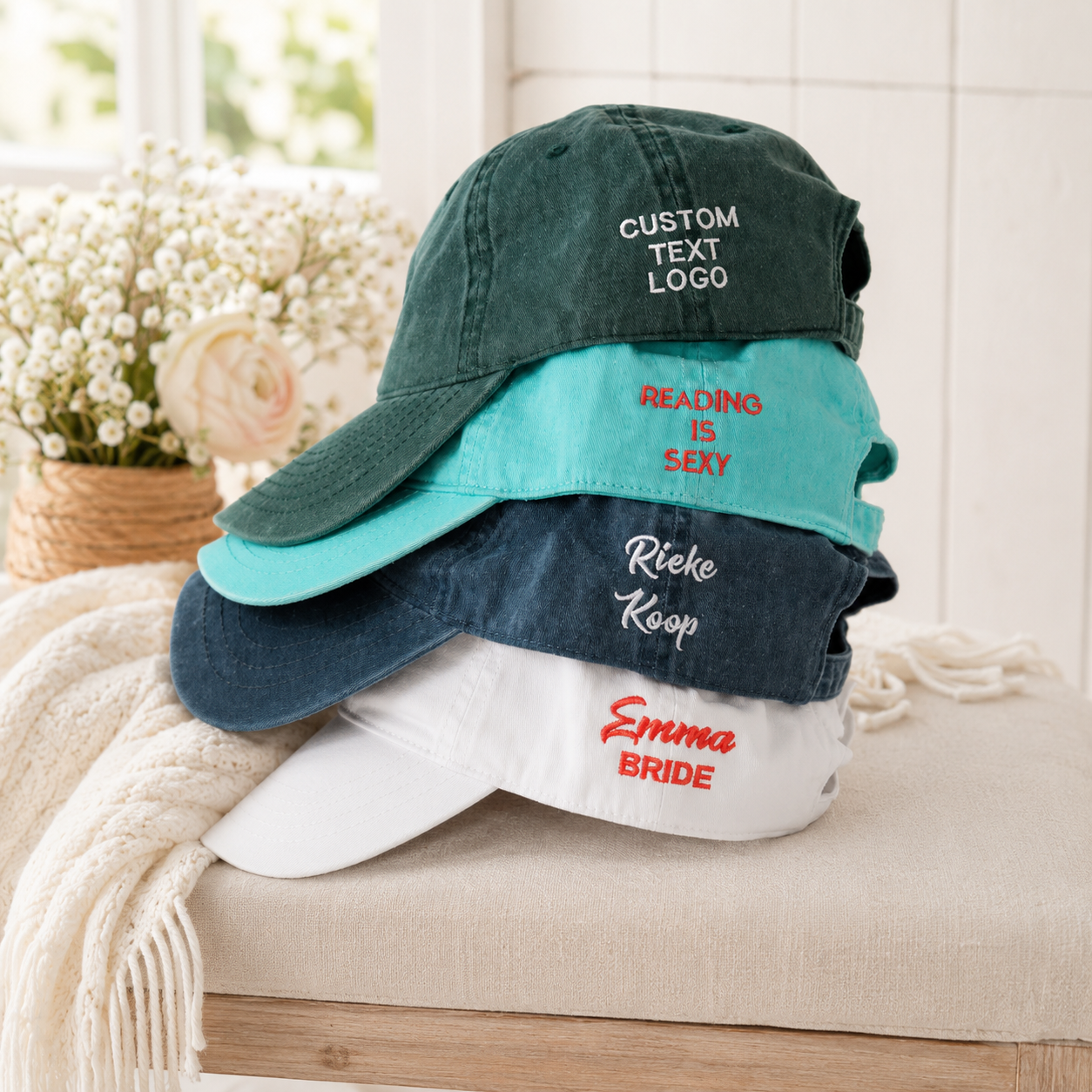 Custom Text Embroidered Dad Hat With Personalized Logo or Name