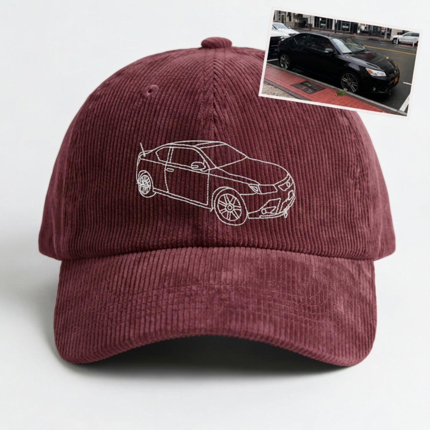 Custom Car Portrait Hat - Elegant Line Art Embroidered Cap