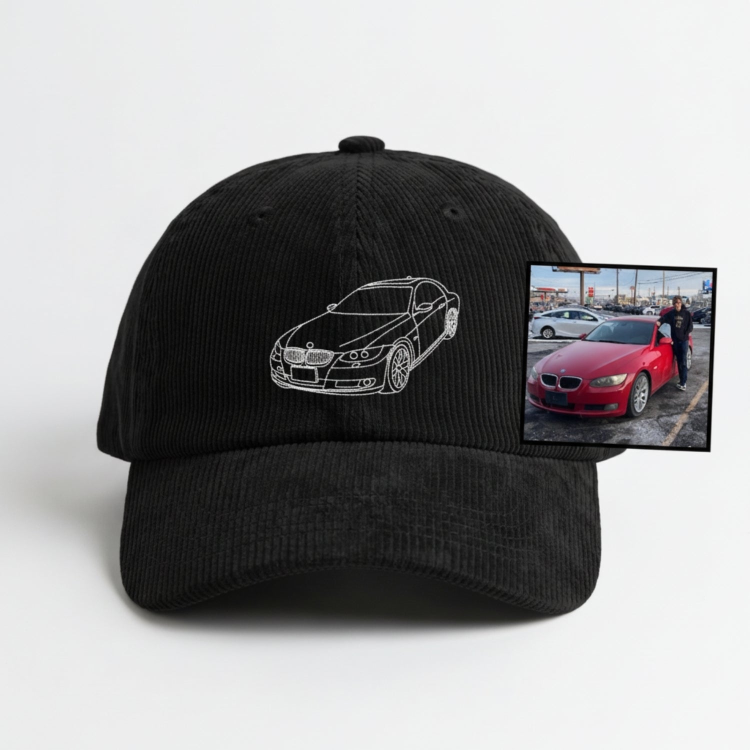 Custom Car Portrait Hat - Modern Line Art Embroidered Dad Cap