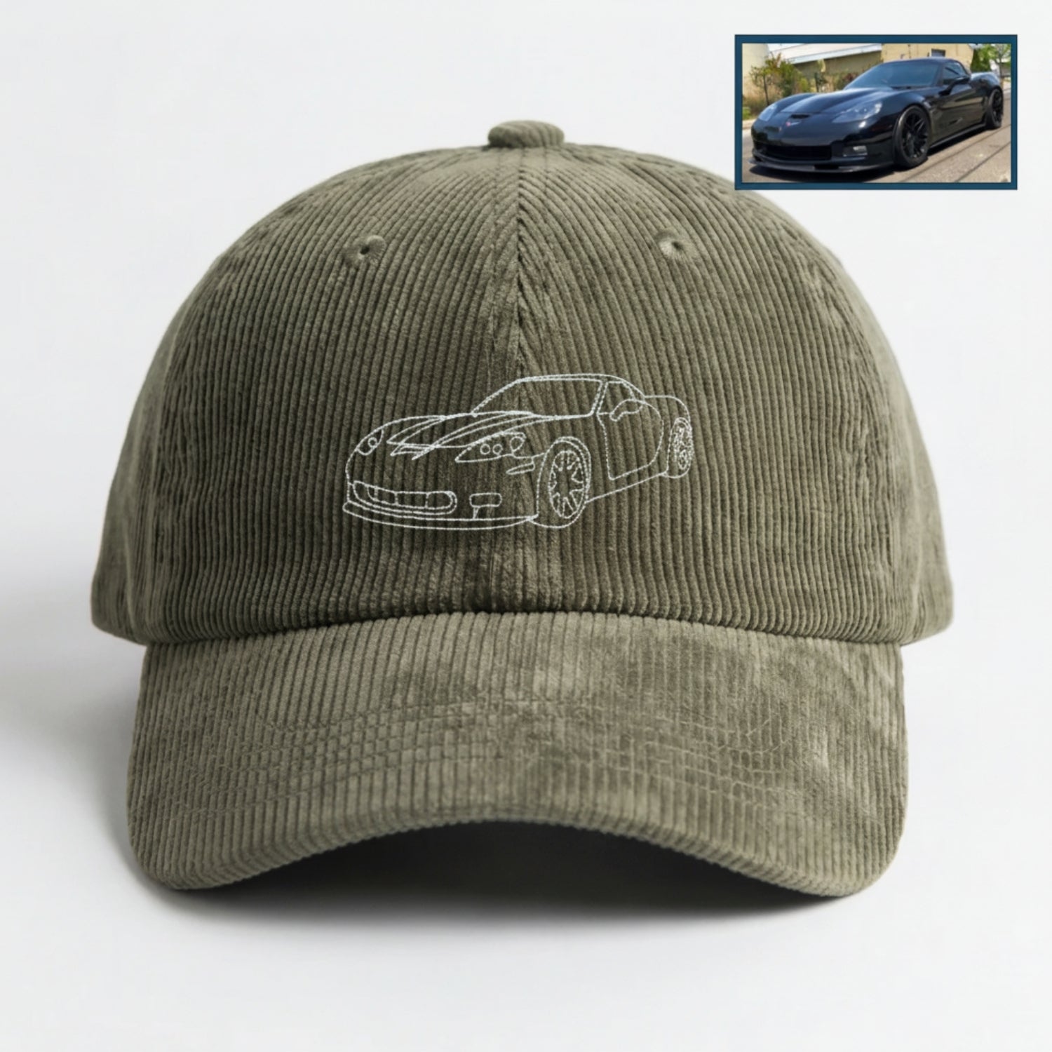 Custom Car Portrait Hat - Modern Line Art Embroidered Dad Cap