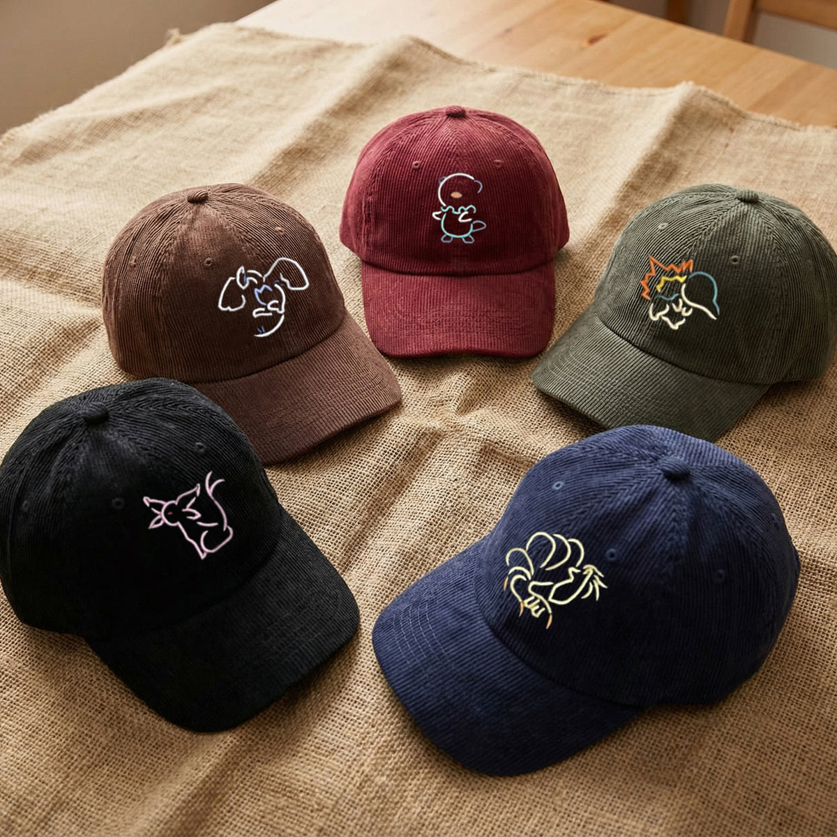 Custom Cartoon-Inspired Character Embroidered Hat – Personalized Corduroy Dad Cap