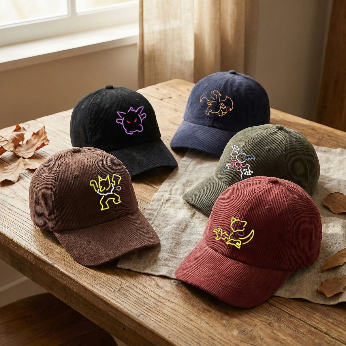 Custom Cartoon Character Embroidery Hat – Soft Corduroy Baseball Cap, Personalized Gift