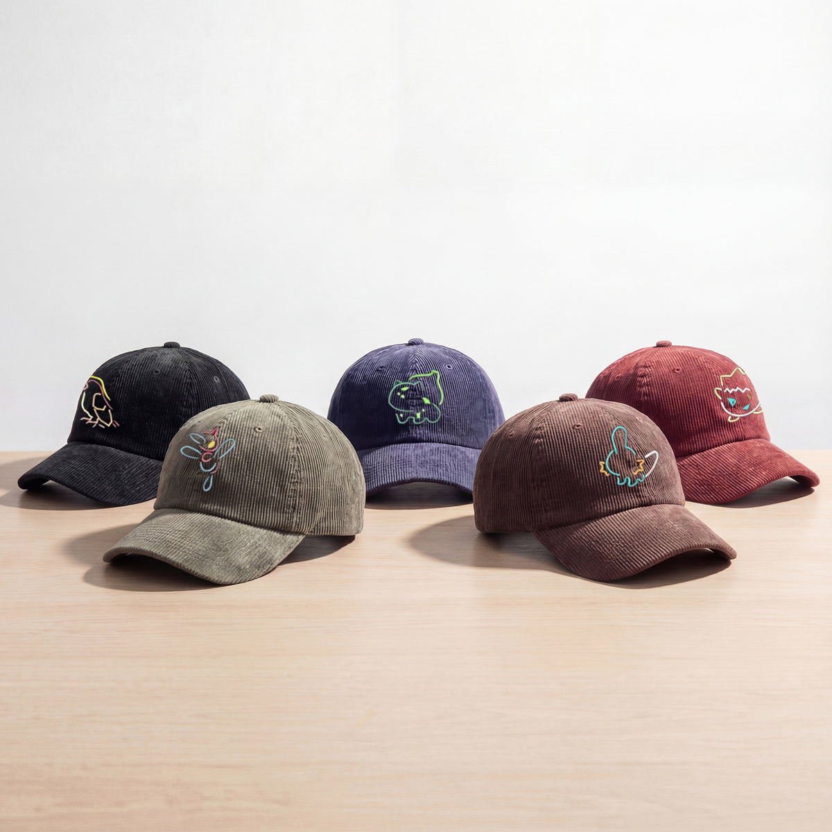 Custom Cartoon Character Embroidery Hat – Soft Corduroy Baseball Cap, Personalized Gift