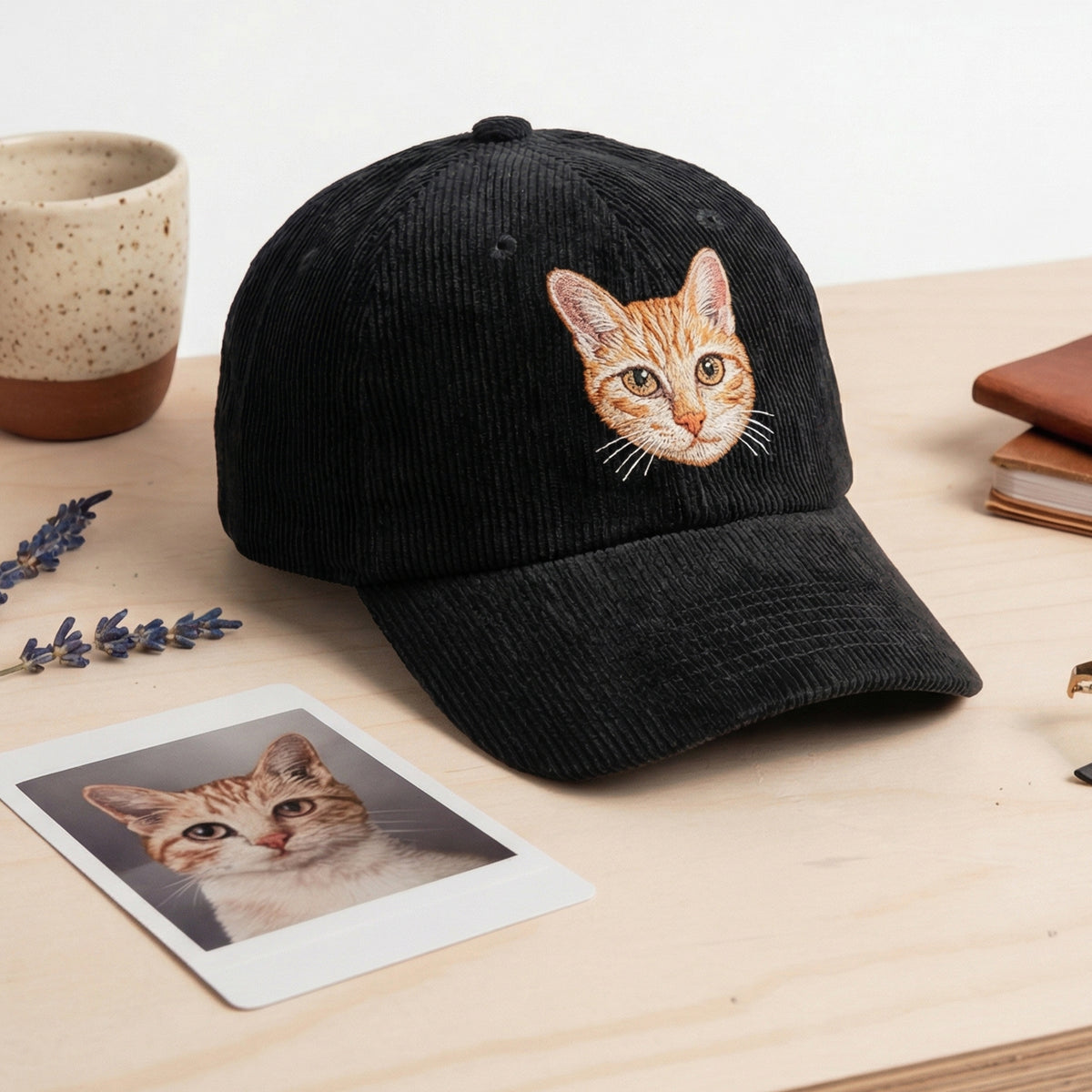Custom Cat Portrait Hat - Personalized Embroidered Cat Face Photo