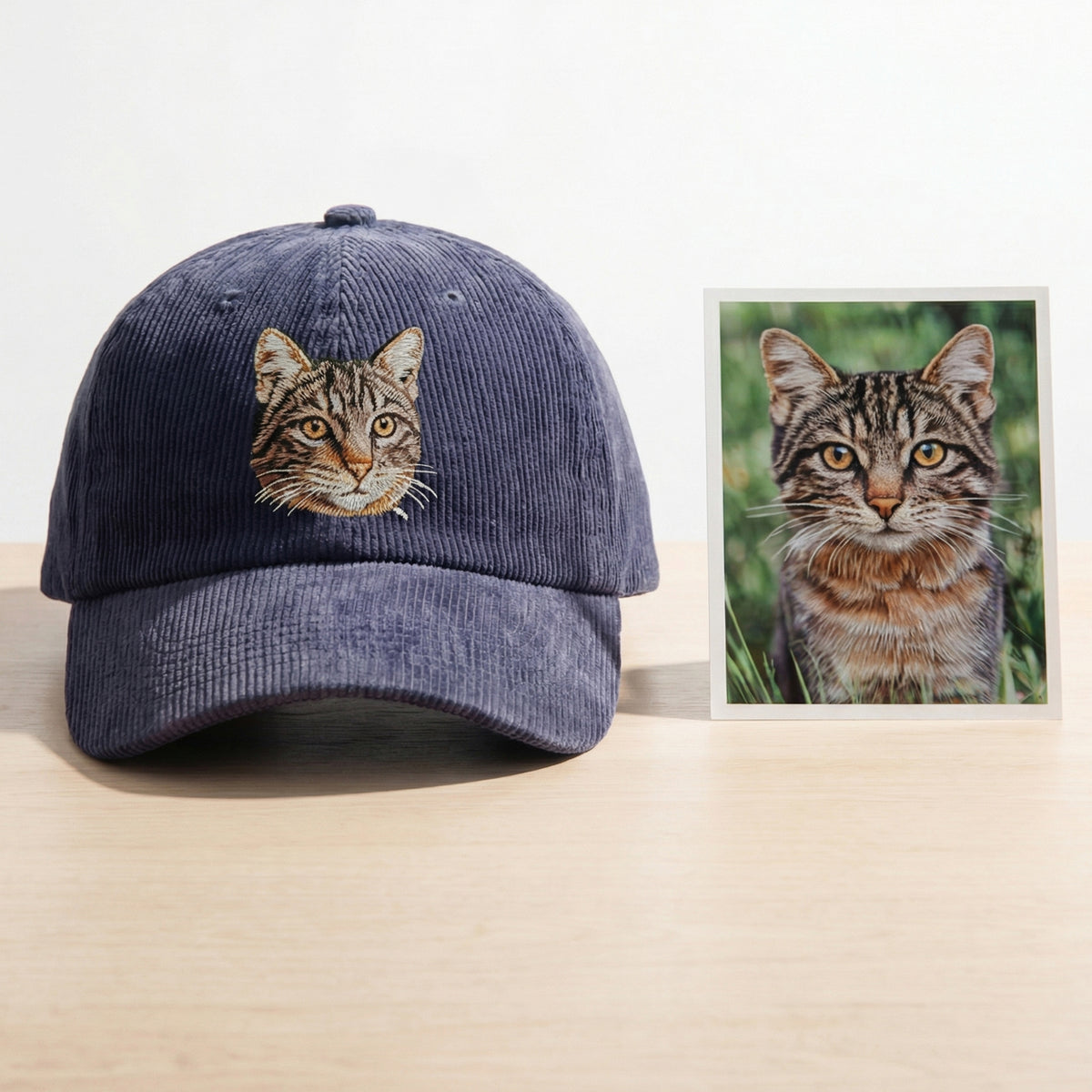 Custom Cat Portrait Hat - Personalized Embroidered Cat Photo with Name