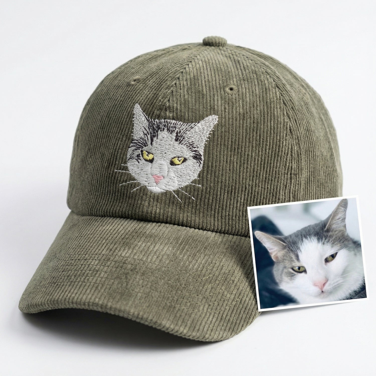 Custom Cat Memory Hat - Personalized Embroidered Cat Portrait Cap