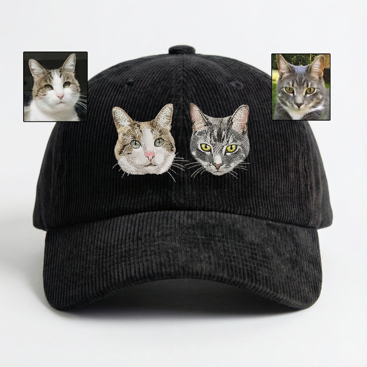 Custom Cat Portrait Hat - Personalized Embroidered Cat Face Photo
