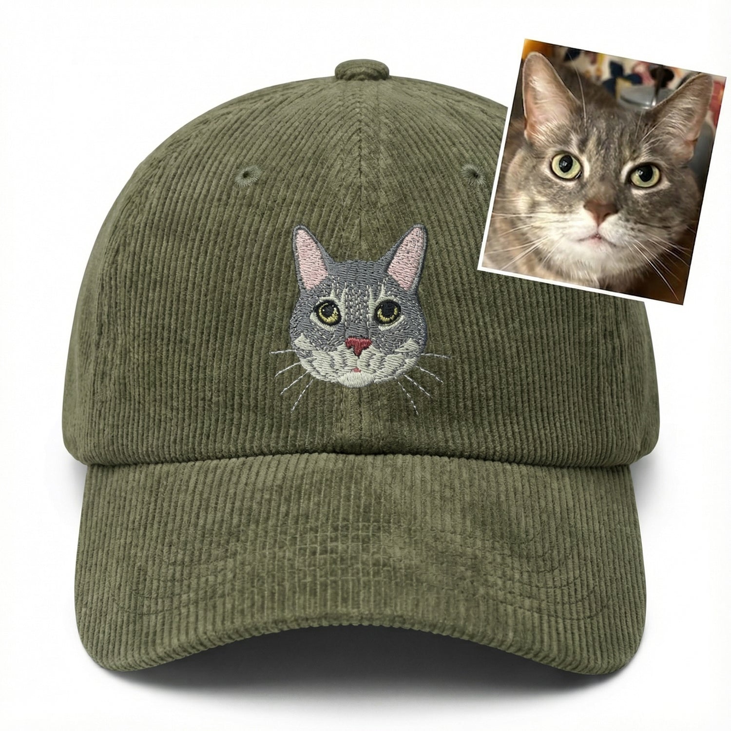 Custom Cat Memory Hat - Personalized Embroidered Cat Portrait Cap
