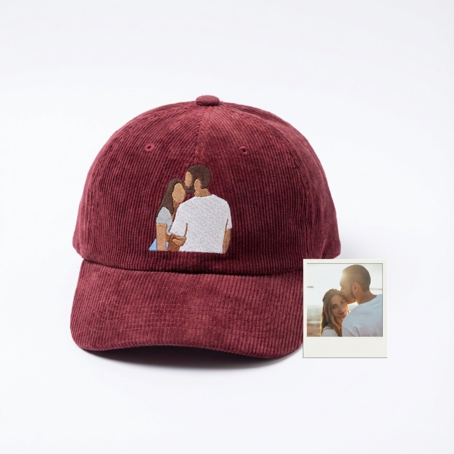 Custom Couple Portrait Embroidered Hat – Personalized Photo Cap | Gift for Couples