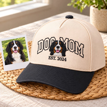 Custom Dog Mom Hat, Photo Portrait Embroidered Cap