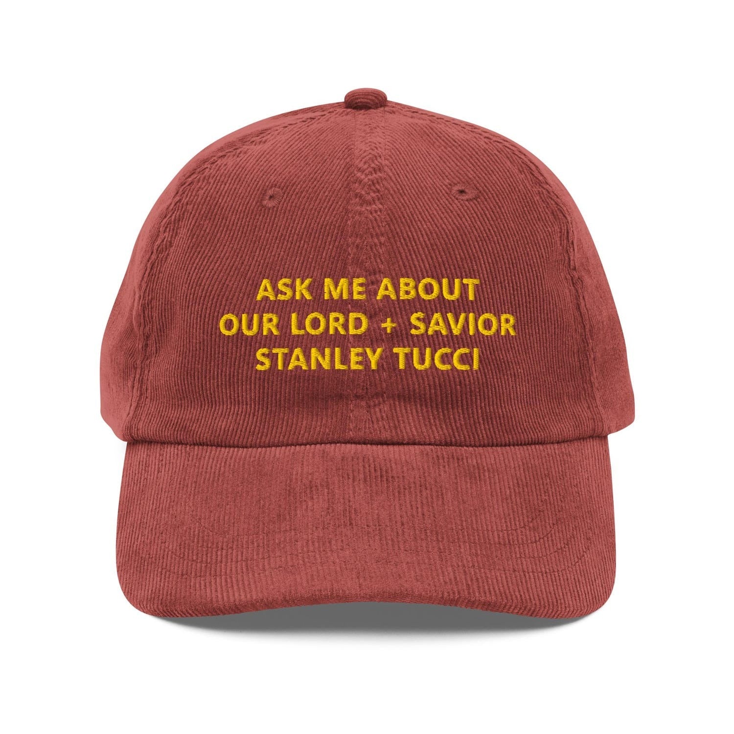 Custom Embroidered Ask Me About Our Lord and Savior Stanley Tucci Hat
