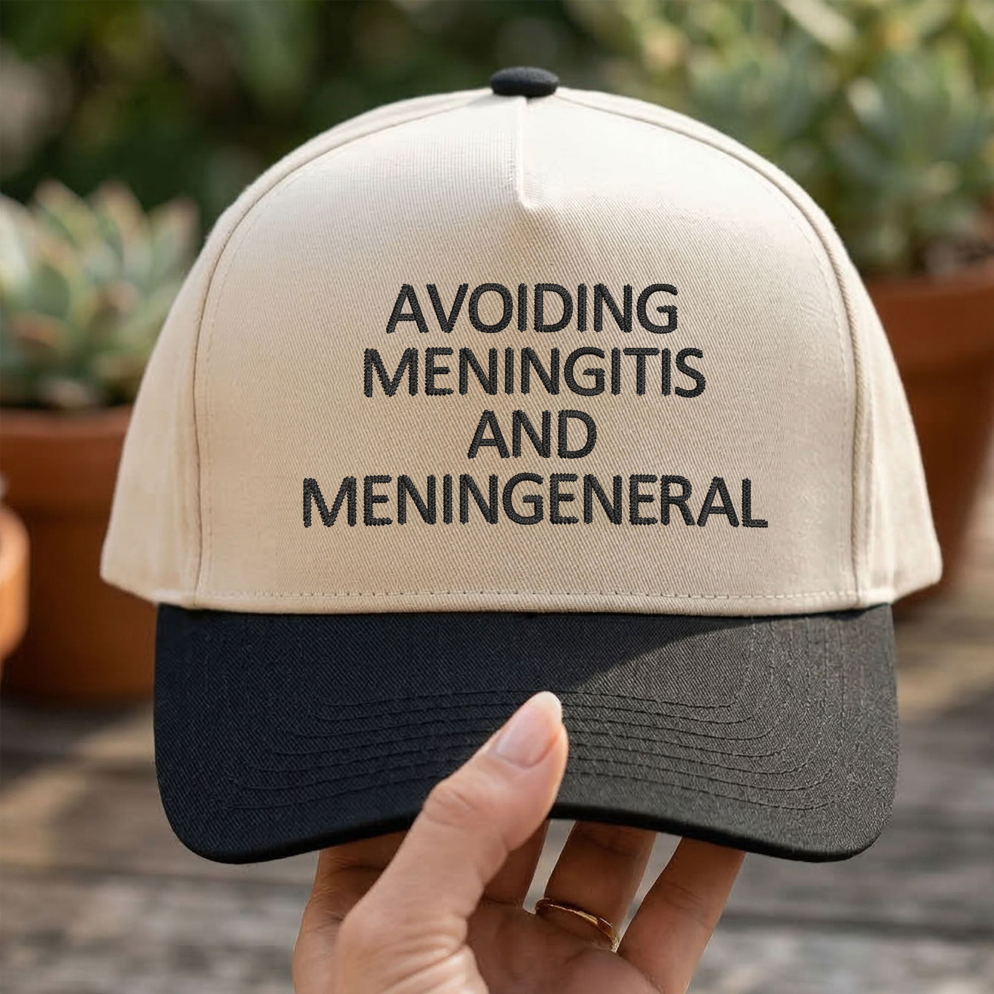 Custom Embroidered Avoiding Meningitis And Meningeneral Snapback Hat