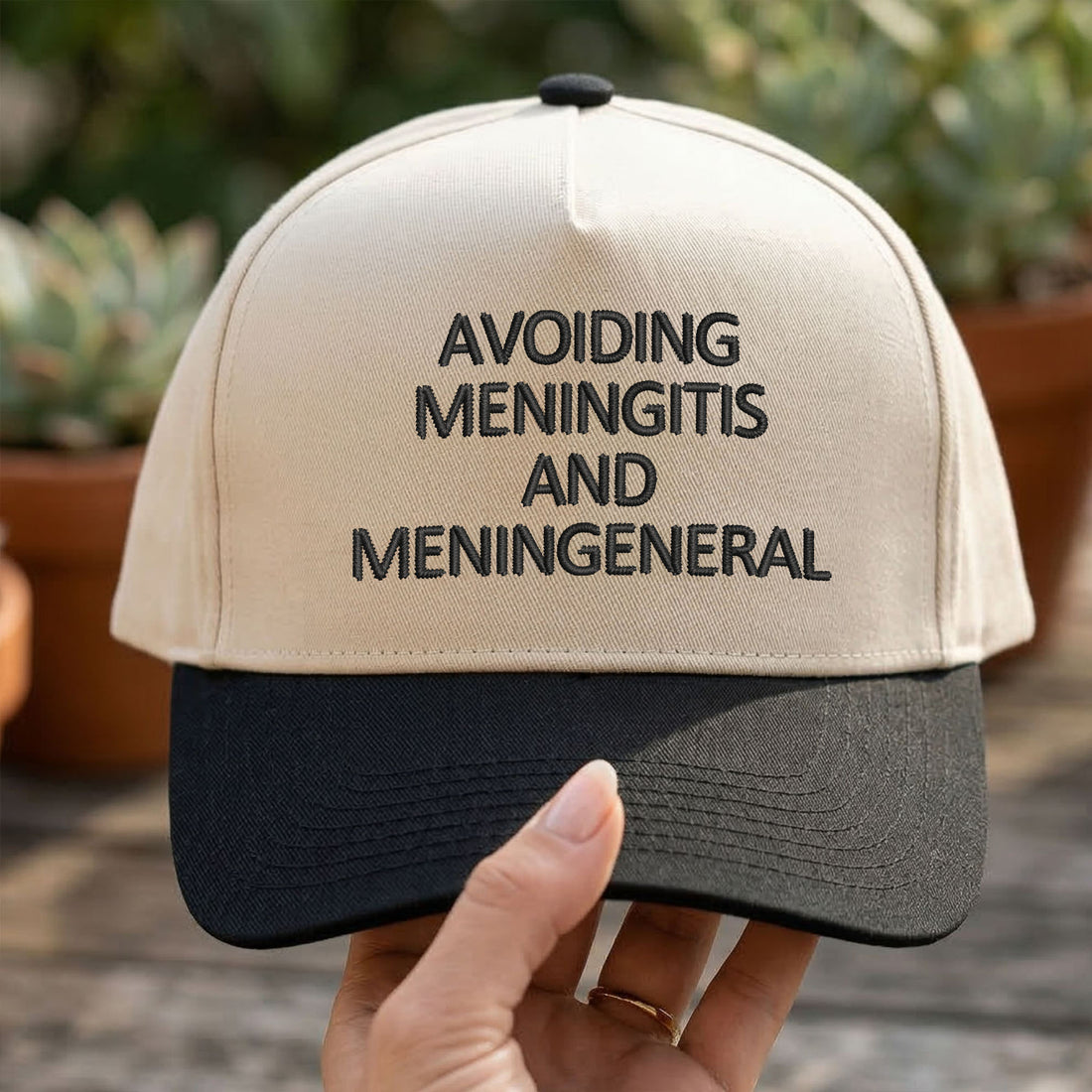 Custom Embroidered Avoiding Meningitis And Meningeneral Snapback Hat