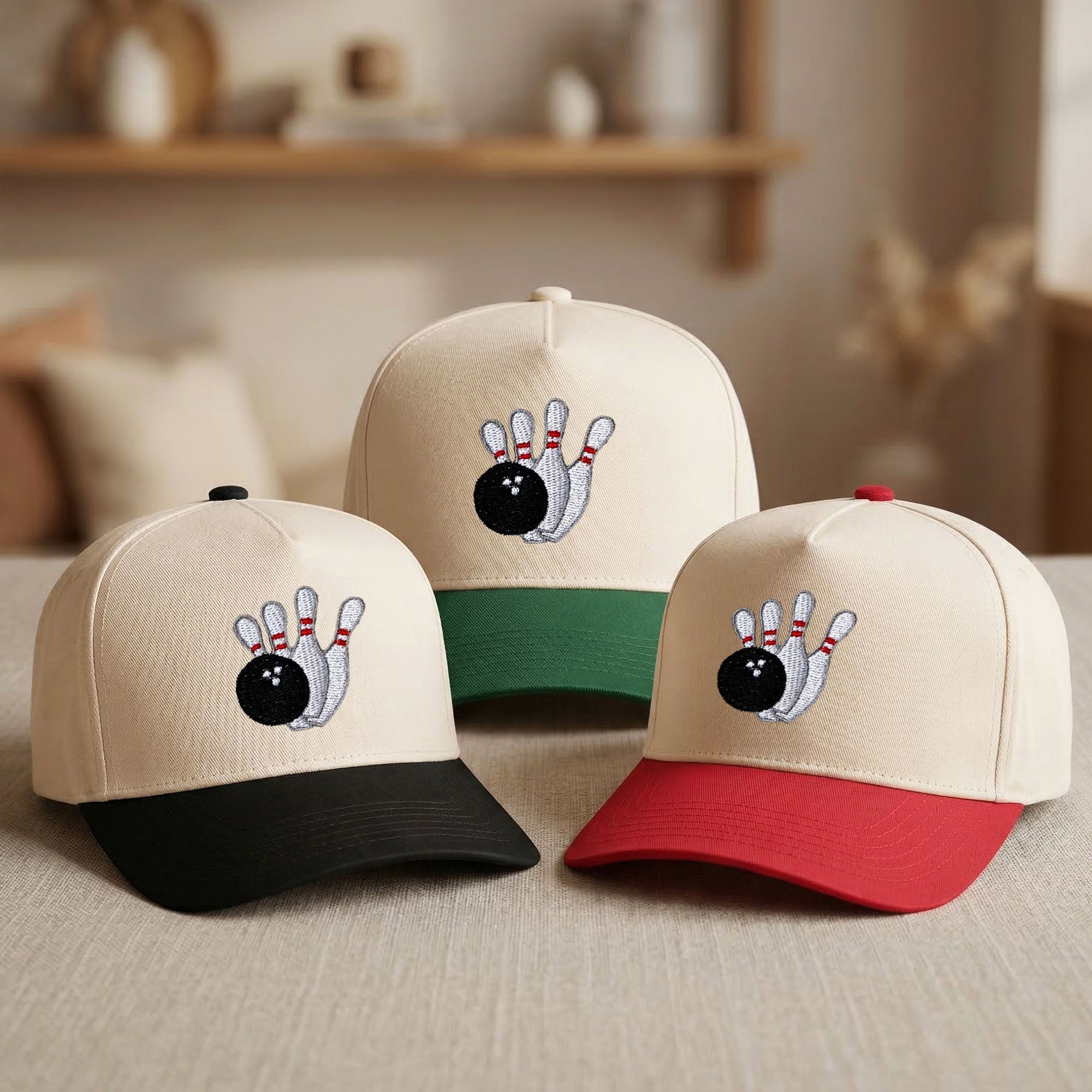 Custom Embroidered Bowling Pins and Ball Snapback Hat