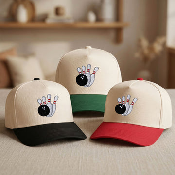 Custom Embroidered Bowling Pins and Ball Snapback Hat