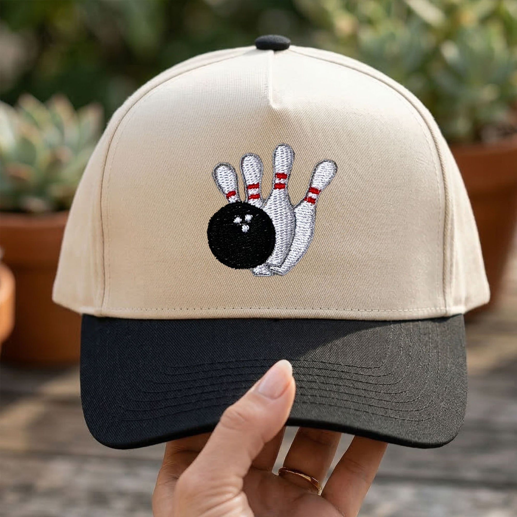 Custom Embroidered Bowling Pins and Ball Snapback Hat