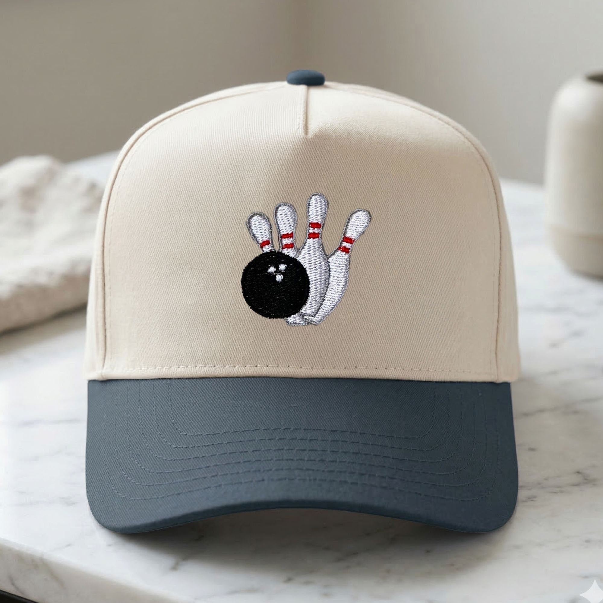 Custom Embroidered Bowling Pins and Ball Snapback Hat
