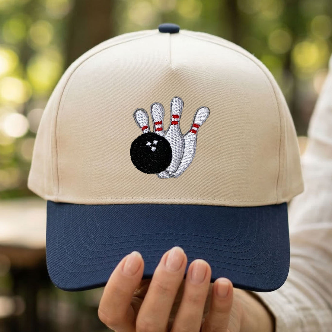 Custom Embroidered Bowling Pins and Ball Snapback Hat