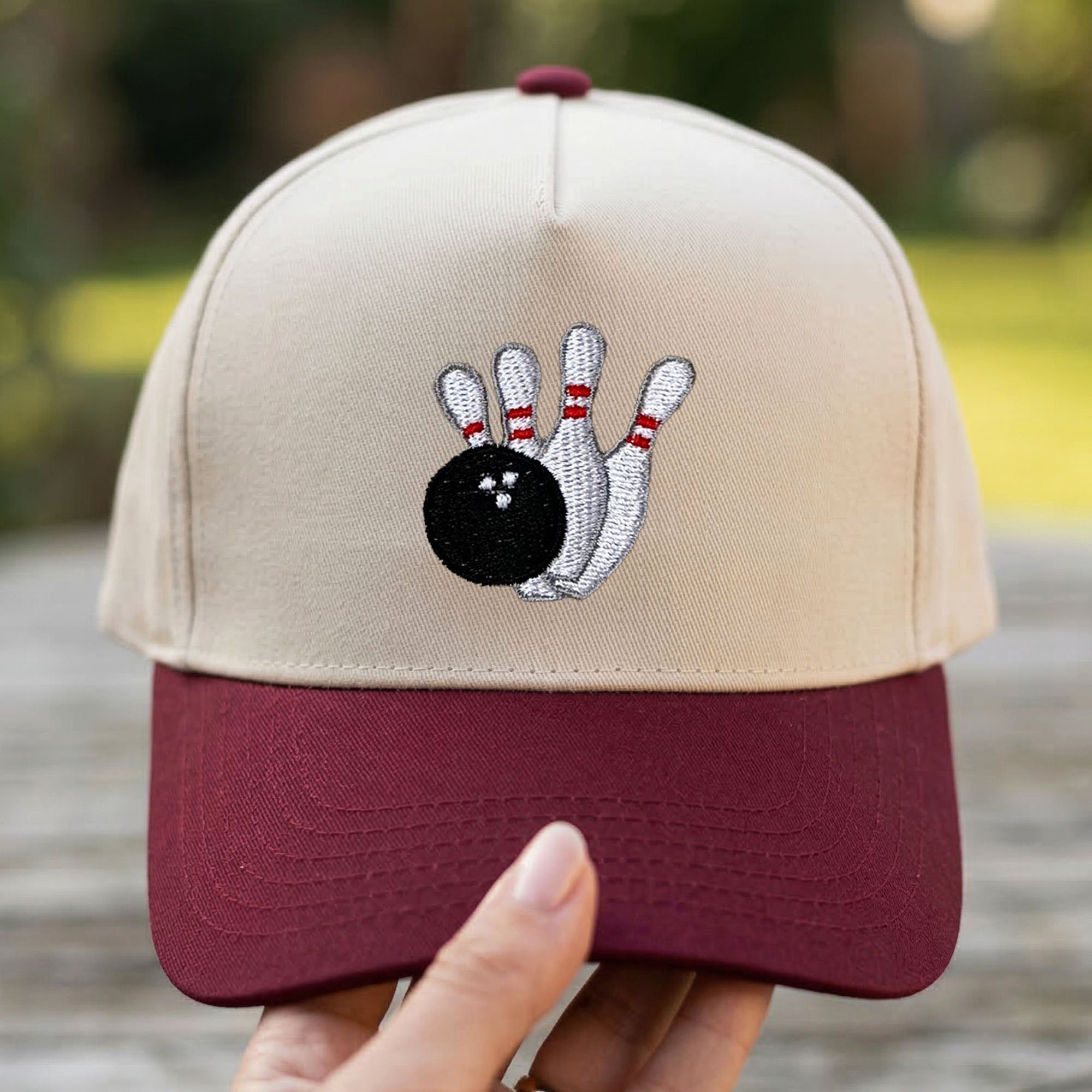 Custom Embroidered Bowling Pins and Ball Snapback Hat