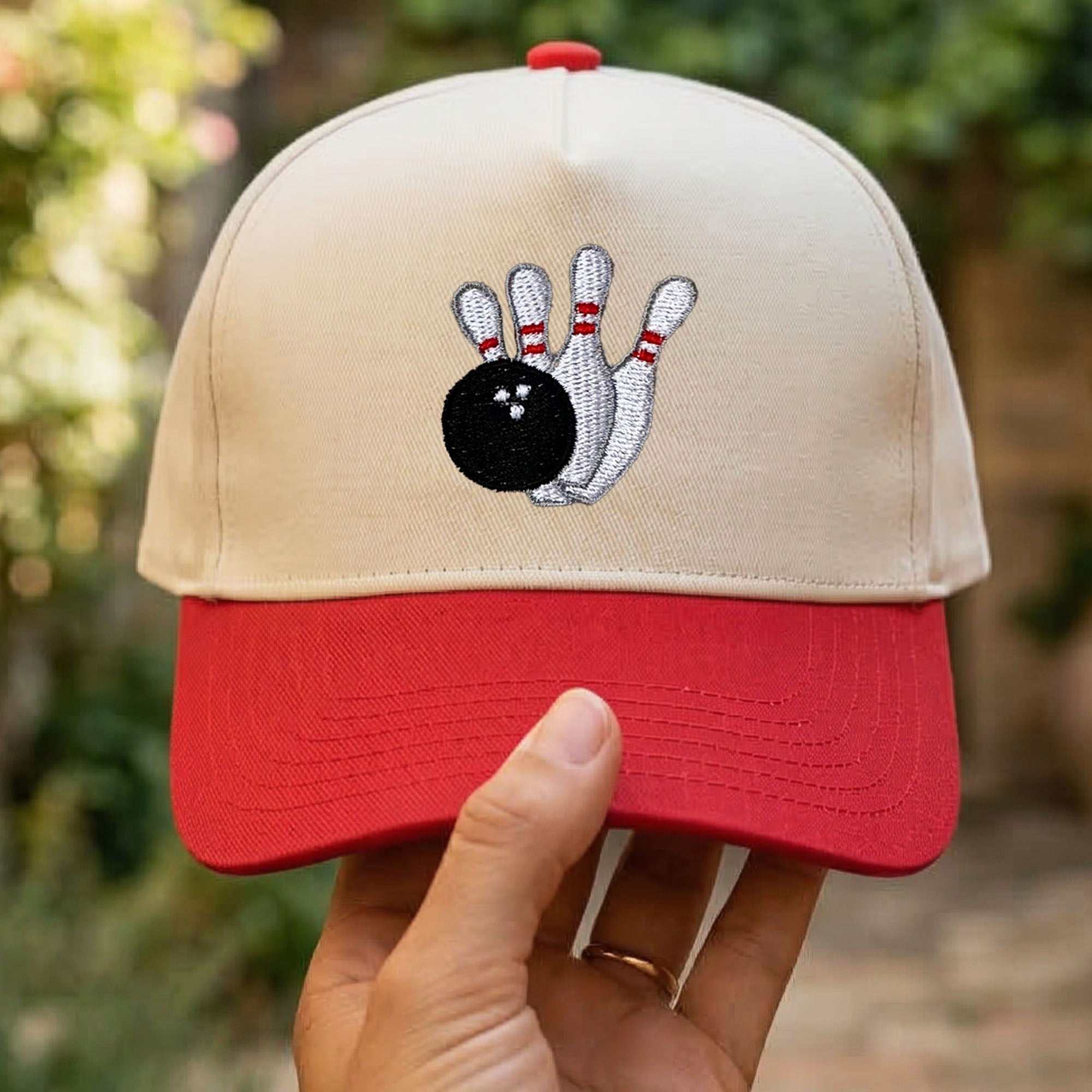 Custom Embroidered Bowling Pins and Ball Snapback Hat