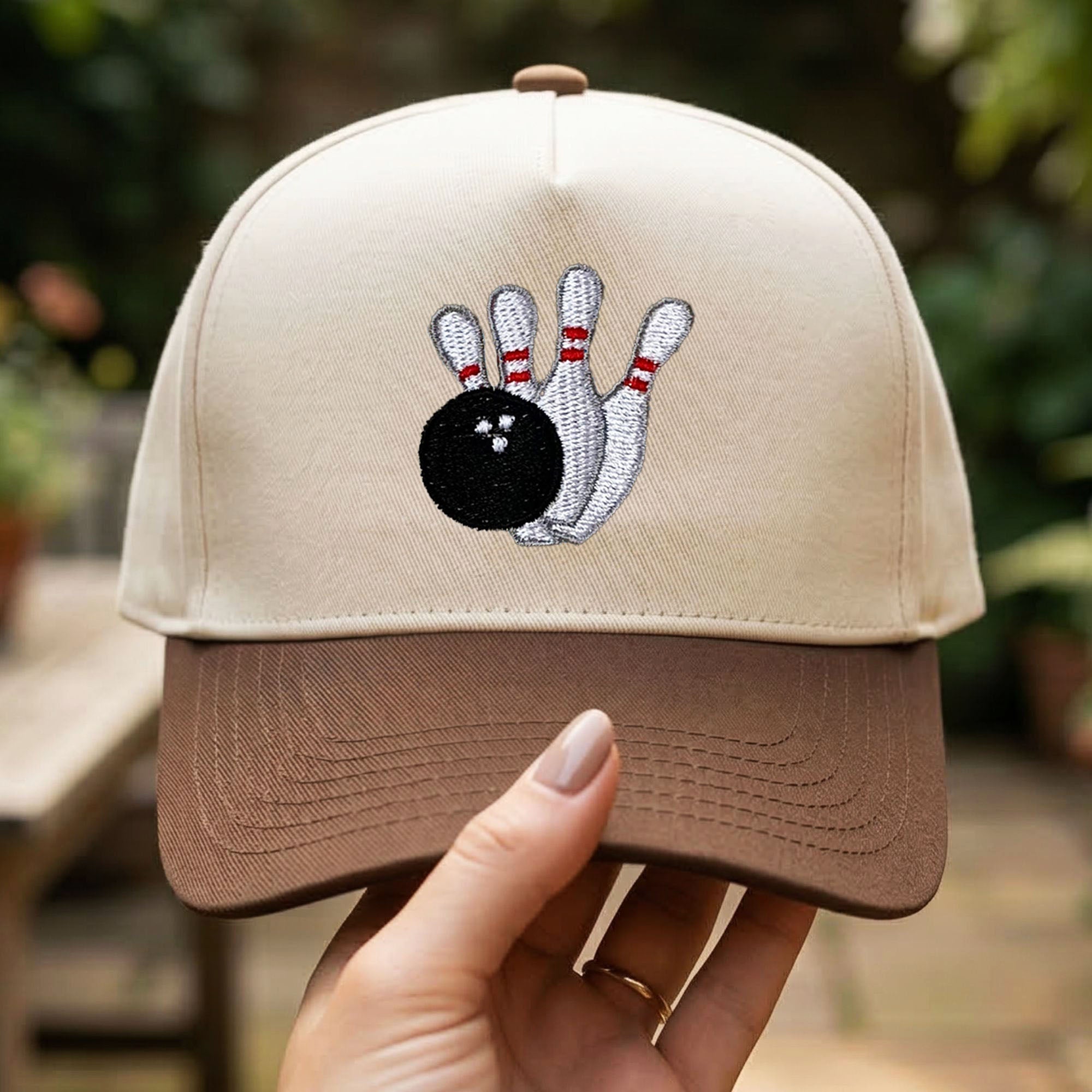 Custom Embroidered Bowling Pins and Ball Snapback Hat