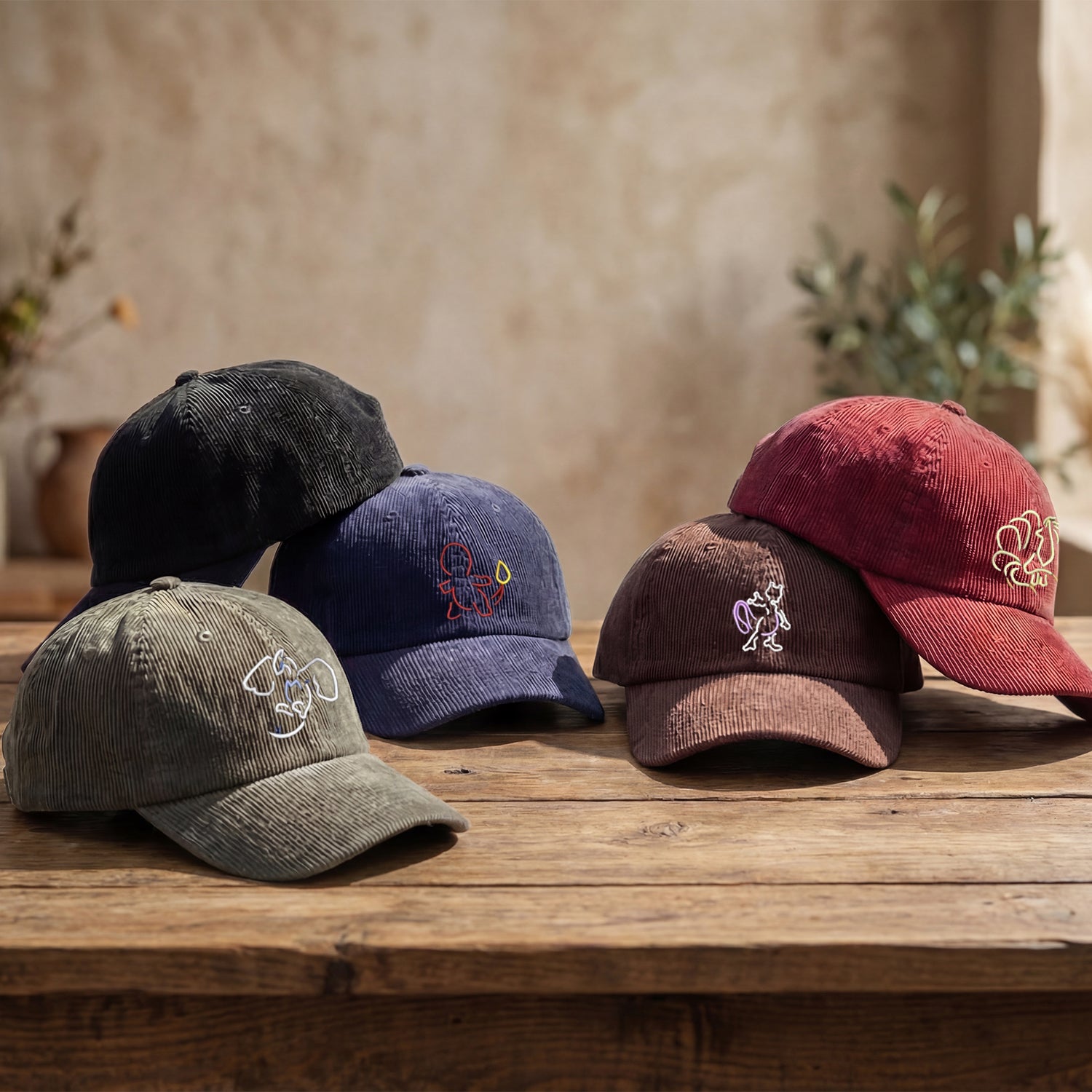 Custom Embroidered Cartoon Monster Hat – Personalized Corduroy Dad Cap