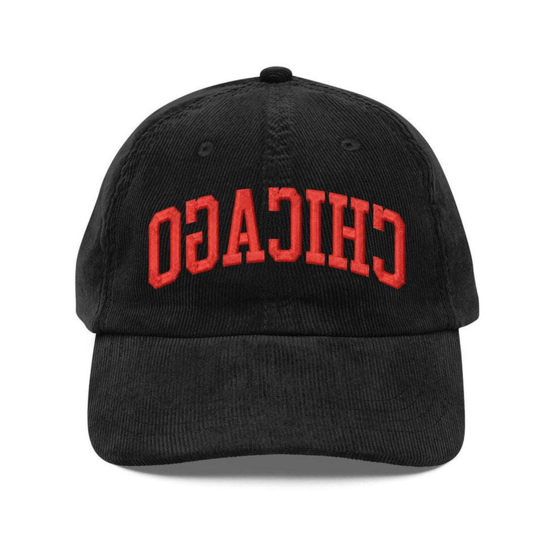 Custom Embroidered Chicago Upside Down Corduroy Hat - Trendy Dad Cap