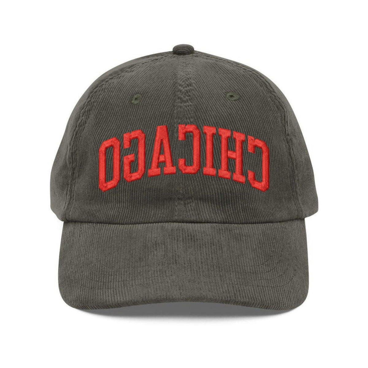 Custom Embroidered Chicago Upside Down Corduroy Hat - Trendy Dad Cap