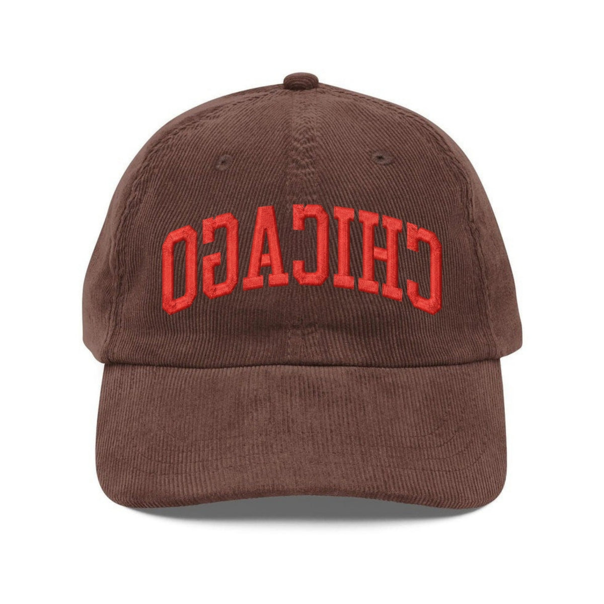 Custom Embroidered Chicago Upside Down Corduroy Hat - Trendy Dad Cap