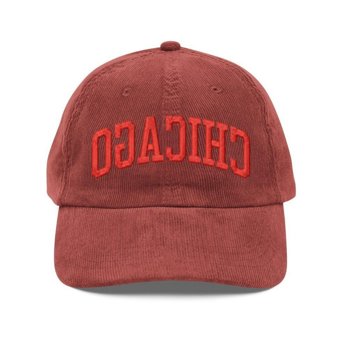 Custom Embroidered Chicago Upside Down Corduroy Hat - Trendy Dad Cap