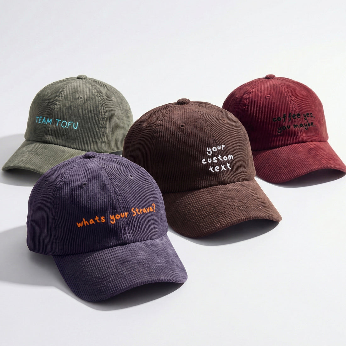 Custom Embroidered Corduroy Hat – Handwritten Text Cap