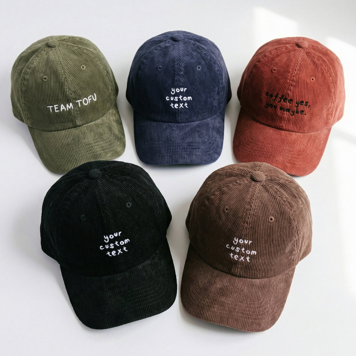Custom Embroidered Corduroy Hat – Handwritten Text Cap