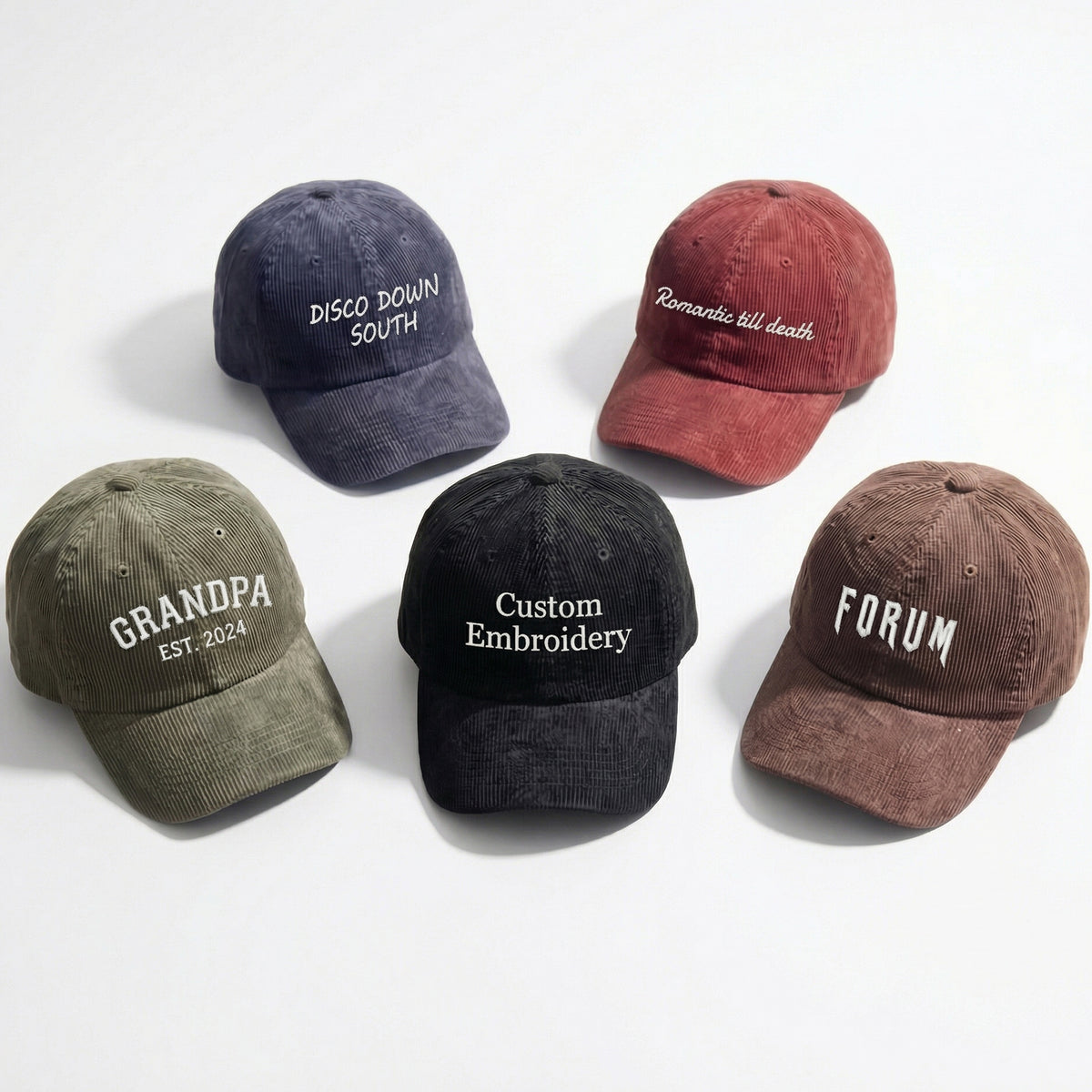 Custom Embroidered Corduroy Hat – Custom Text & Design Cap