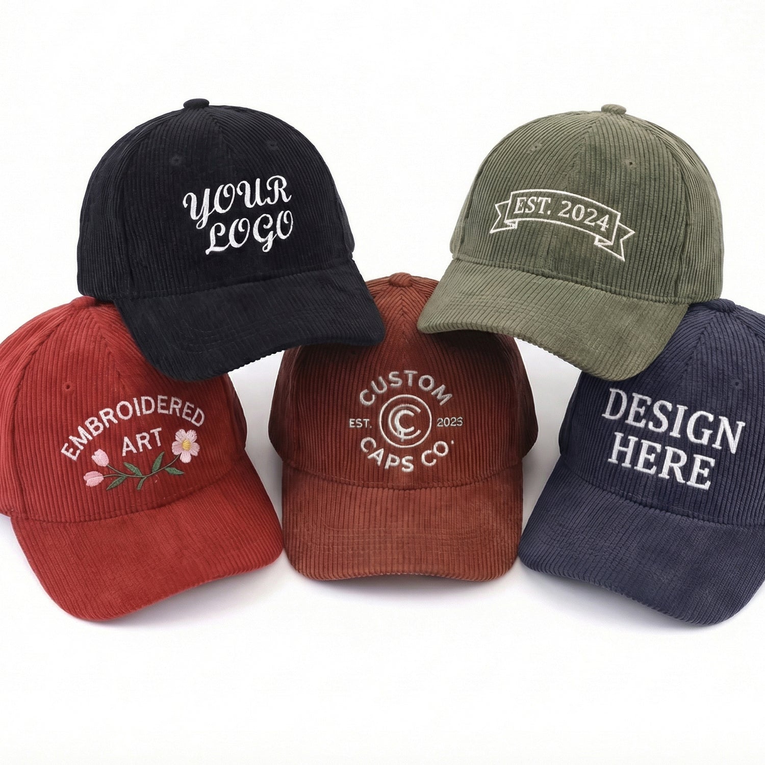 Custom Monogram Embroidered Corduroy Hat - Personalized Baseball & Team Cap