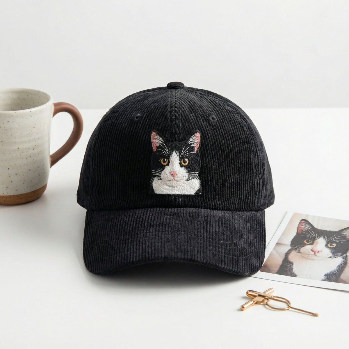 Custom Cat Portrait Hat - Personalized Embroidered Cat Photo with Name