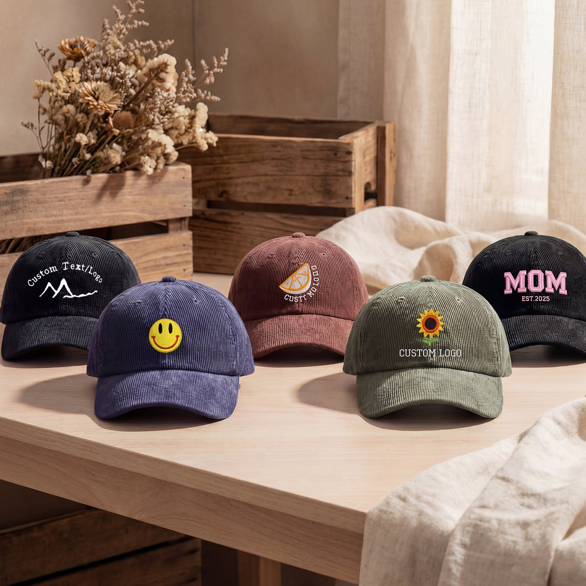 Custom Embroidered Corduroy Hat – Personalized Name Text Cap