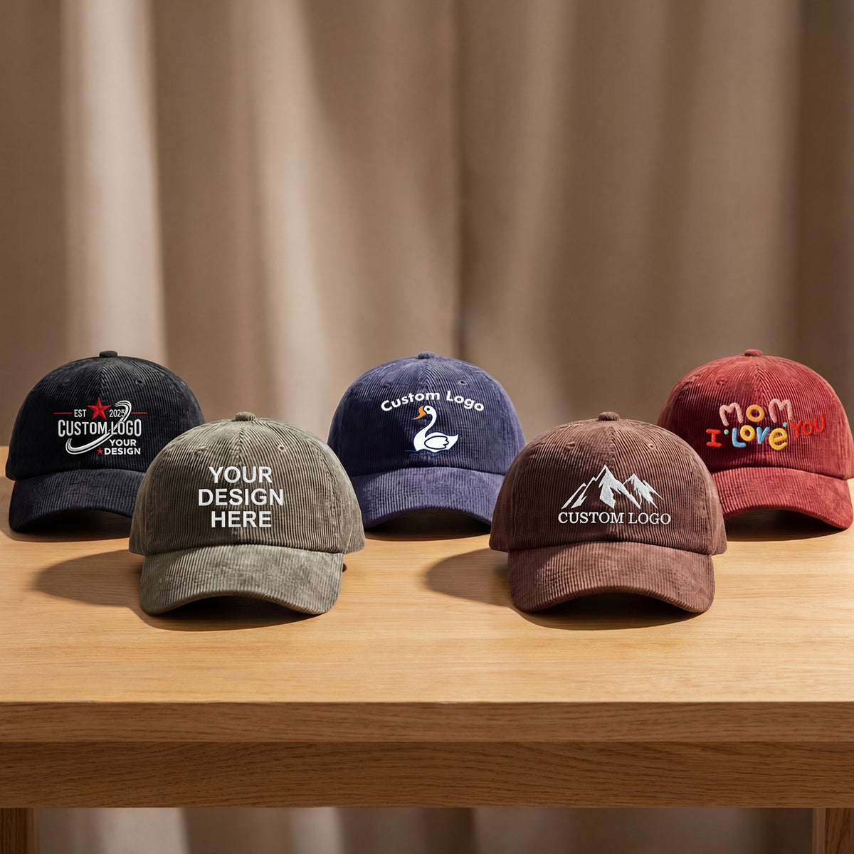 Custom Embroidered Corduroy Hat – Personalized Text or Logo Cap